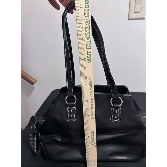 Liz Claiborne Black Large Shoulder Bag Handbag Purse & Glass Case - Picture 14 of 14